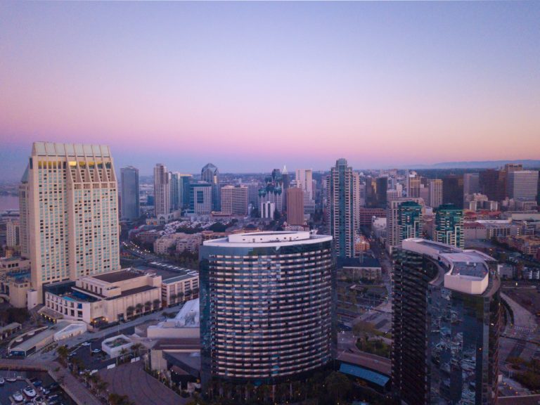 aerial image of San Diego City, city scape at dusk